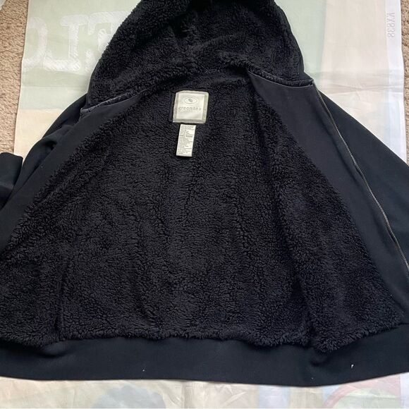 GREEN TEA Black Sherpa Lined Zip Up Hoodie Jacket Sz Medium - Picture 3 of 8